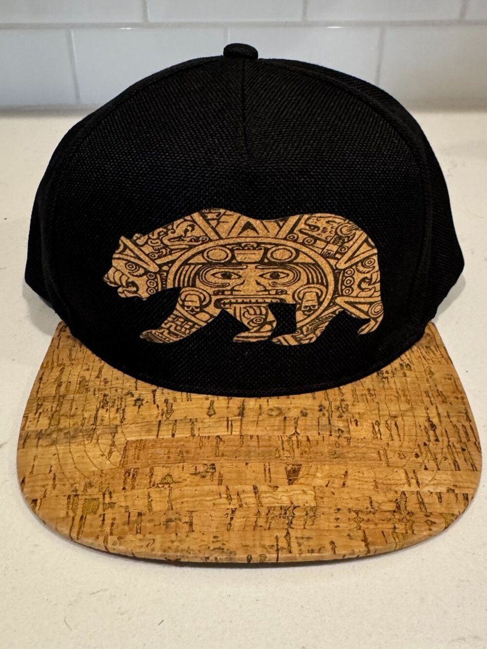 San Diego Cork Hat Co Snapback Aztec Bear Cork Brim Adjustable Black Trucker Cap